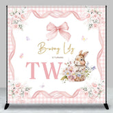 Aperturee - Aperturee Pink Floral Bunny Custom Name 2nd Birthday Backdrop